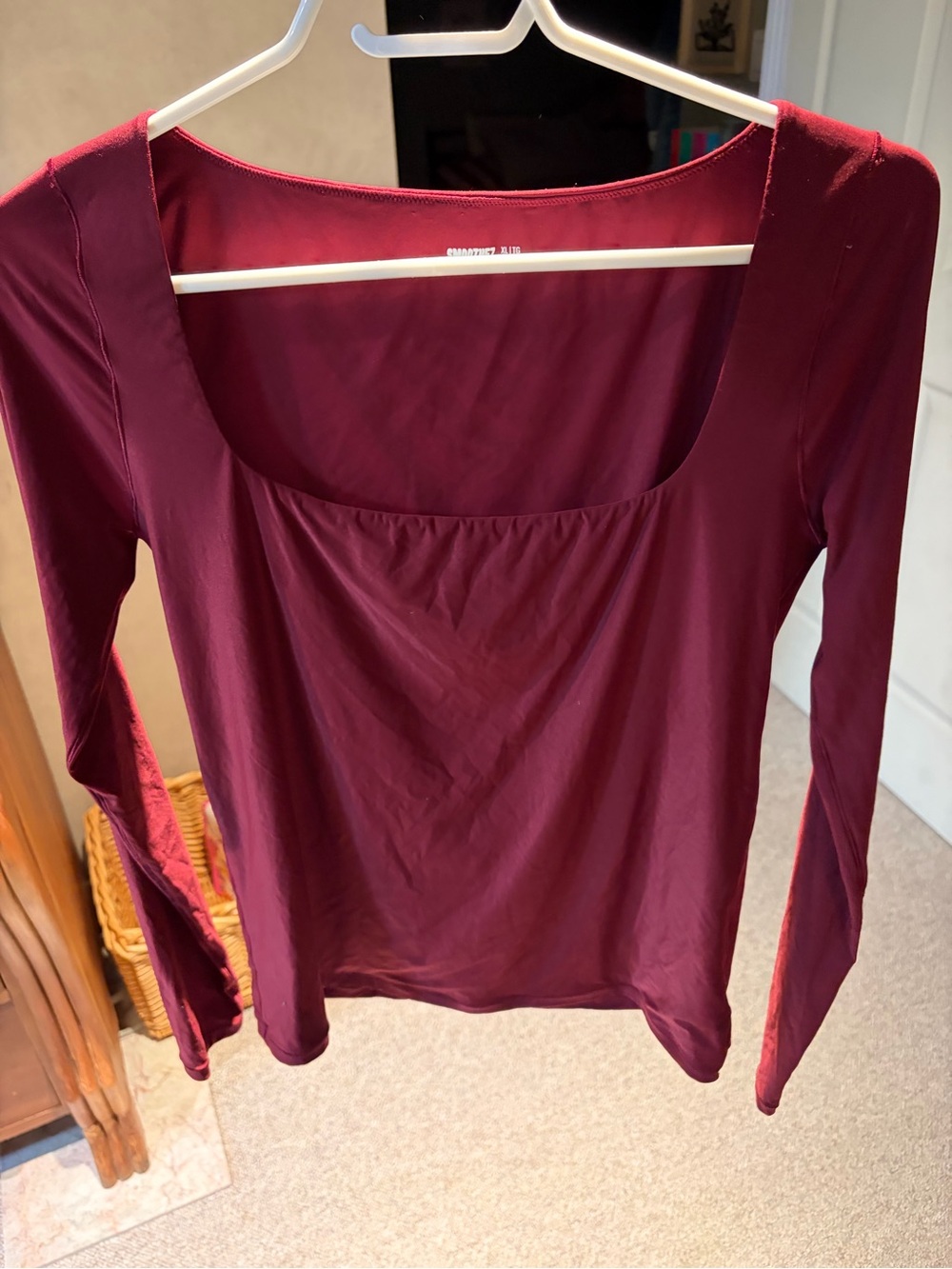 aerie Long Sleeve Square Neck Top - Burgundy